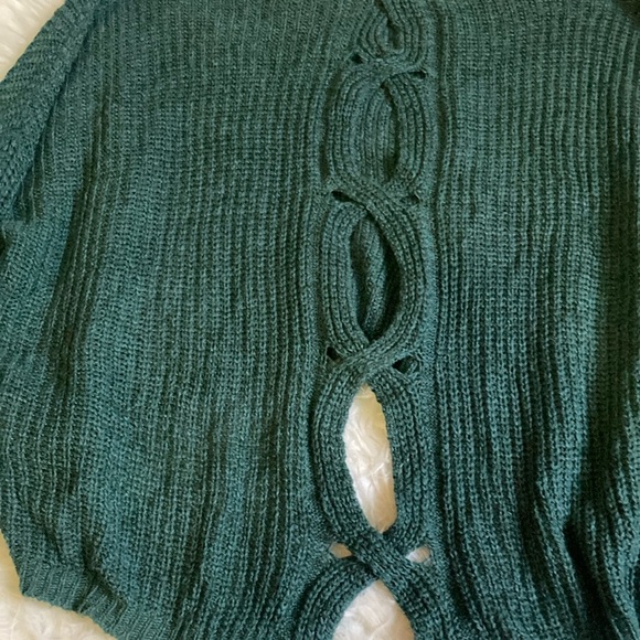 Express Green Crew Neck Sweater with Ribbed Texture - Picture 4 of 4